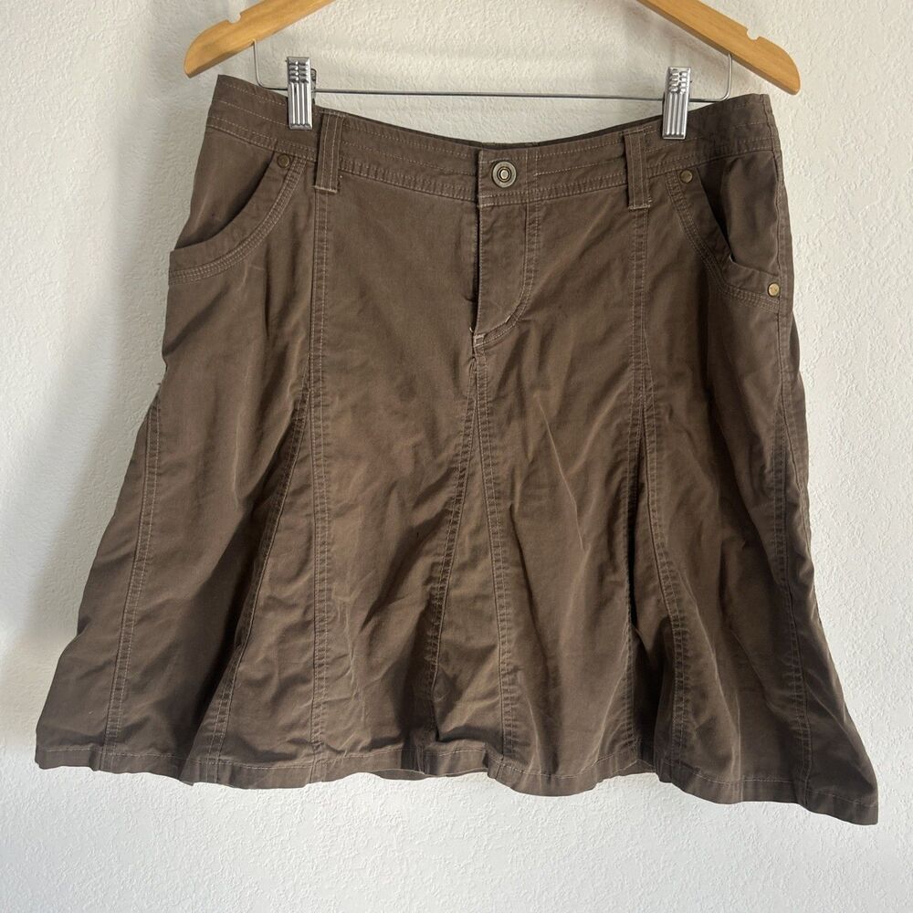 Kuhl Skirt Brown Stretchy Knee-Length w Pockets Hiking Outdoors Gorpcore 8